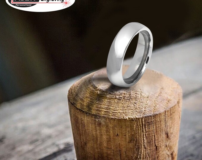 Personalized Engraving - 6mm Tungsten Carbide  Shiny Polished Dome | Engagement Anniversary | Wedding Band Ring for Men Or Women