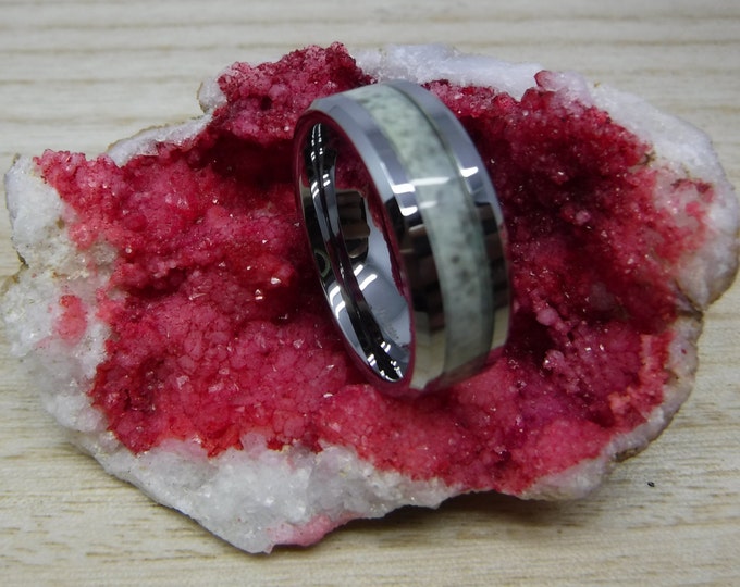 Custom Engraving - 8mm Tungsten Carbide Marble Center Inlay Wedding Band Ring for Men Or Women