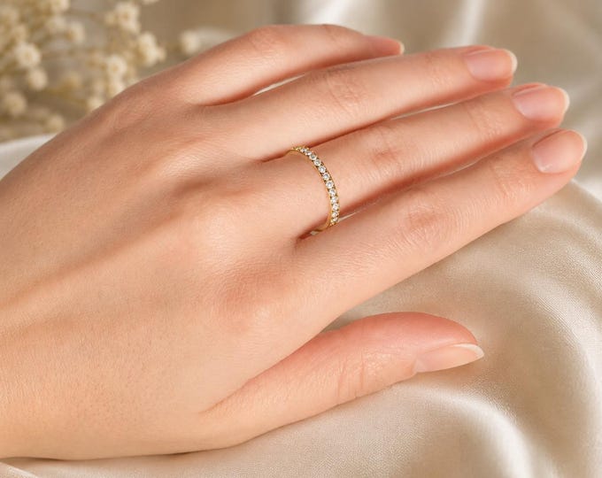 Personalized Titanium Eternity Ring with CZ Stones, Yellow Gold Plated 3mm Wedding Band, Custom Engraved Unisex Anniversary Promise Ring