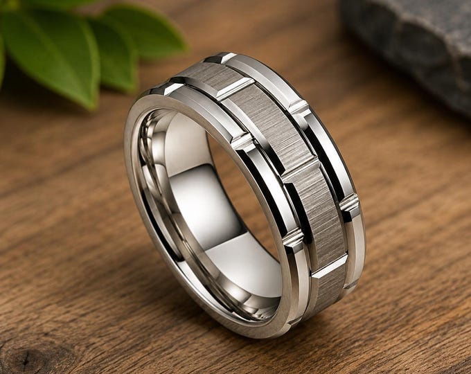 Personalized Titanium Wedding Band 8mm Brushed Groove Ring, Custom Engraved Men's Wedding Ring, Comfort Fit Promise Band, Anniversary Gift