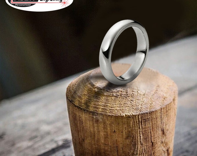 Personalized Engraving - 4mm Tungsten Carbide  Shiny Polished Dome | Engagement Anniversary | Wedding Band Ring for Men Or Women