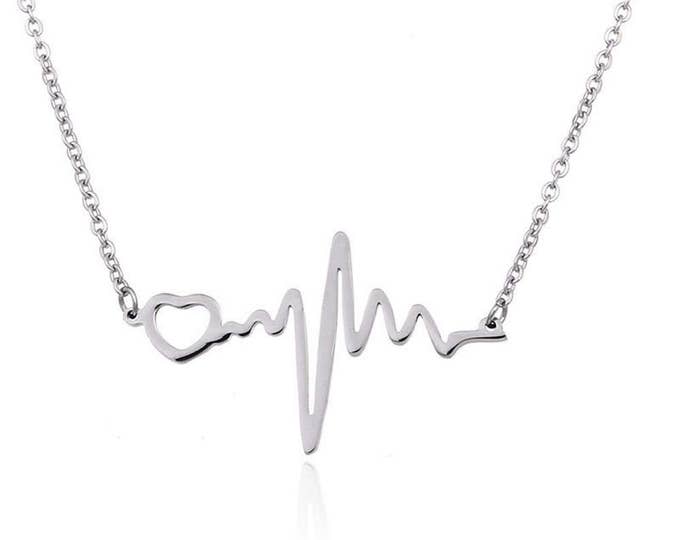 Custom Engraving 316L Ladies Stainless Steel Heartbeat Pendant Necklace Mother's Day gifts Silver Color