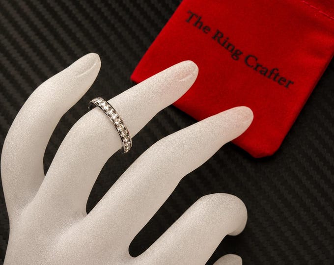 Custom Engraved Titanium Eternity Ring, Cubic Zirconia Wedding Band, Personalized Promise Ring, Comfort Fit Custom Ring, Anniversary Gift
