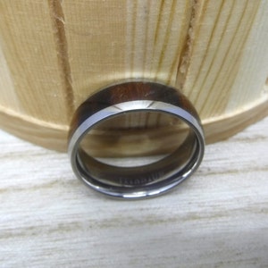 Personalized 8mm Dainty Ring, Titanium Wedding Ring with Hawaiian Koa Wood Inlay, Custom Engraved Tungsten Band, Unique Rustic Design Ring