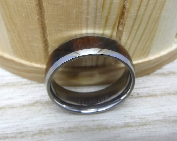 Custom Engraving - 8mm Titanium  SANTOS Hawaiian Koa Wood Inlay Wedding Band Ring for Men Or Women