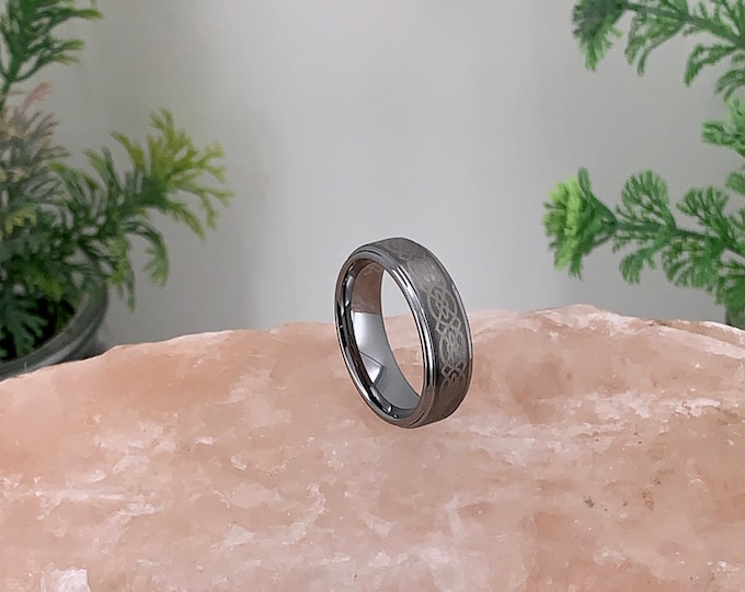 Custom Celtic Knot Tungsten Ring, 6mm or 8mm Width Personalized Engraving Ring, Durable Wedding Band, Promise Ring or Anniversary Gift