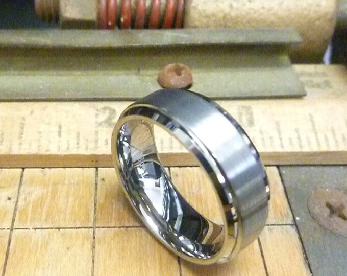 Custom Laser Engraving Ring - 8mm Tungsten Carbide Step Edge With Brushed Center Wedding Band Ring for Men Or Women Gift for Her & Him