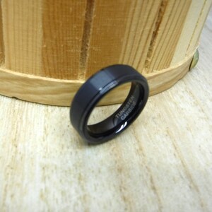 6mm Black Tungsten Carbide Ring, Custom Engraved Statement Ring, Brushed Step Edge Wedding Band for Him or Her, Unisex Commitment Ring