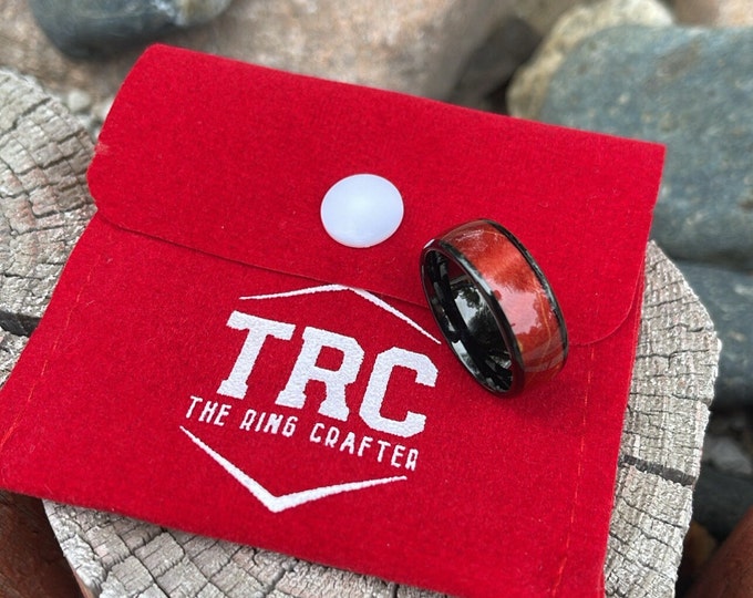 Engraved 8mm Black Ring, Tungsten Ring with Burgundy Wood Inlay, Custom Men's Wedding Band, Anniversary Ring Unisex Jewelry Gift
