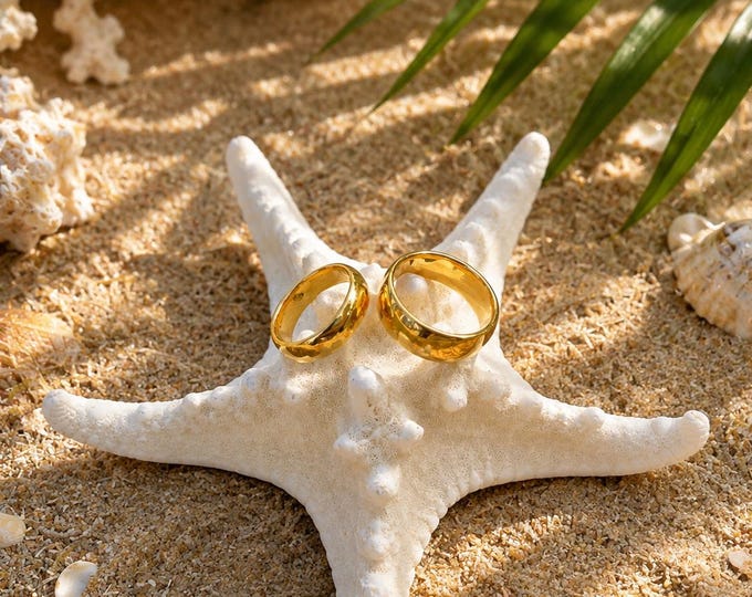 Personalized Yellow Gold Plated Tungsten Wedding Band Set, Engraved His and Hers Rings, Matching Couples Bands, Custom Promise Gift