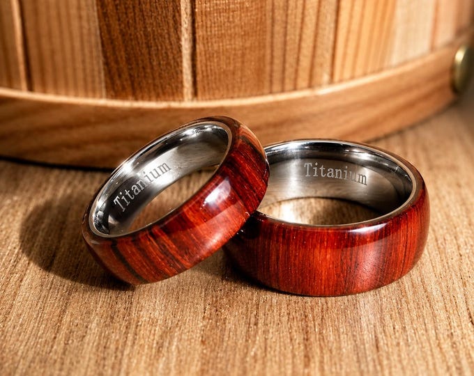 Custom Engraved Titanium Wedding Ring Set, Koa Wood Inlay Bands, Personalized Wedding Rings, Rustic Promise Rings, Anniversary Gift Couples