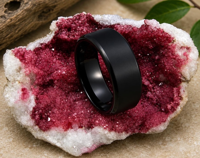 Custom Engraved Black Titanium Wedding Band, Square Quadrant Ring, Personalized Men's Wedding Ring, Custom Promise Band, Comfort Fit Gift