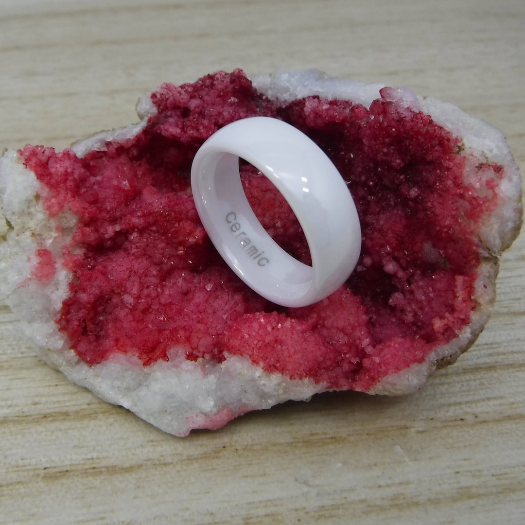 Custom Engraved White Ceramic Ring, 7mm Domed Wedding Band - Etsy