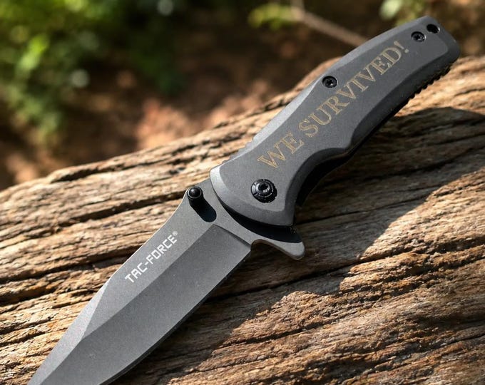 Personalized Engraved US Army Tac-Force Spring-Assisted Pocket Knife, Outdoor Hunting Fishing Survival Knife, Veteran EDC Gift, We Survived!