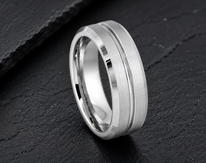 8mm Platinum White Tungsten Ring, Comfort Fit Wedding Band, Personalized Engraved Promise Ring, Unisex Bridal Jewelry, Anniversary Gift