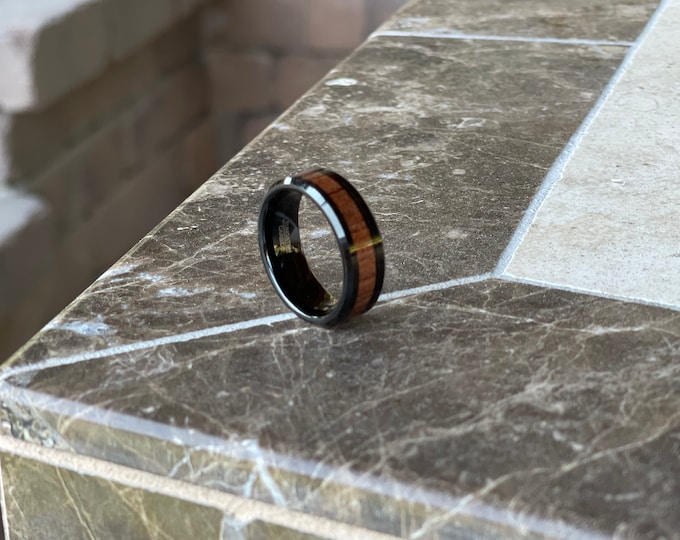 Custom Laser Engraving Ring - 9mm Black Tungsten Carbide With Real Hawaiian Koa Wood Inlay Wedding Ring for Men or Women Gift for Her & Him