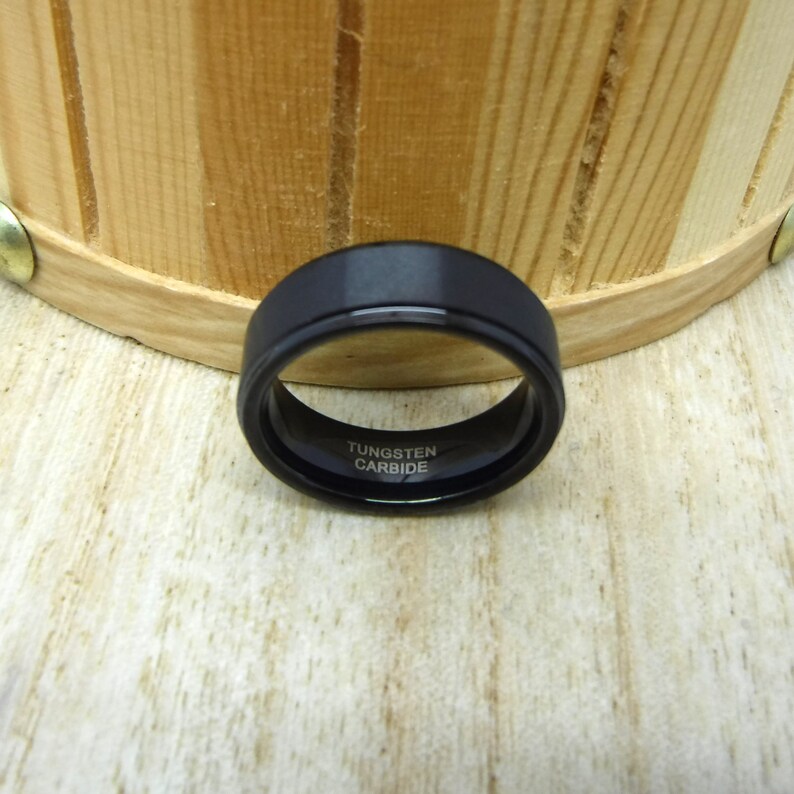Custom Engraving 8mm Tungsten Carbide Black Plated Brushed Etsy