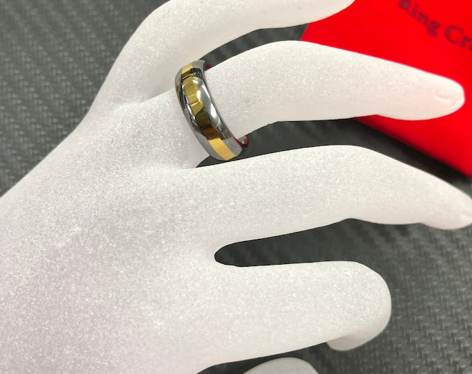 Custom Engraving - 6mm Tungsten Carbide Gold Plated Center Wedding Band Ring for Men Or Women