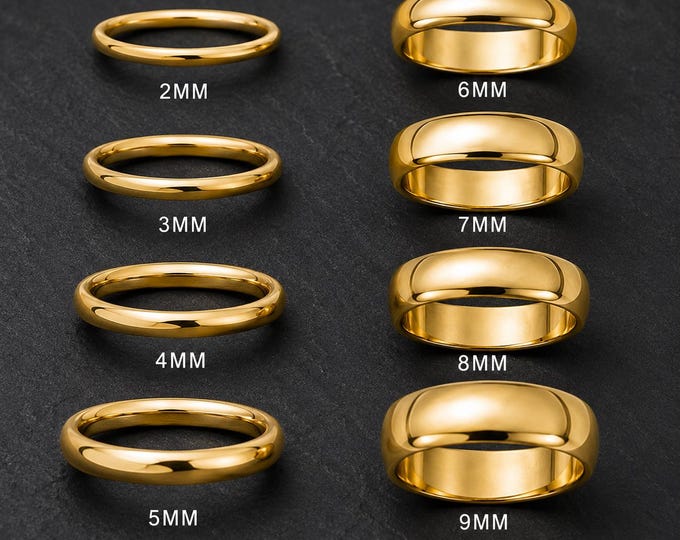 Personalized Gold Tungsten Wedding Band Set, Custom Engraved Wedding Ring, His & Hers Matching Bands, Comfort Fit Anniversary Ring