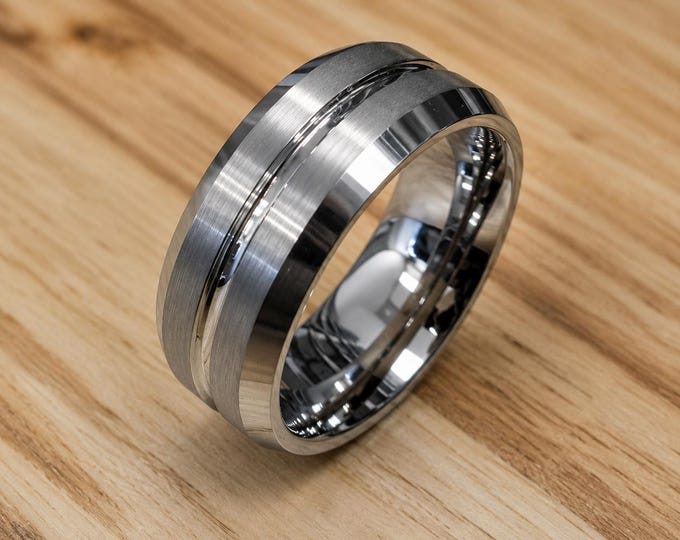 Custom Engraved Black Tungsten Ring, Blue Line Groove Wedding Band, Durable Couples Ring, Personalized Husband Gift, Unique Couple Jewelry