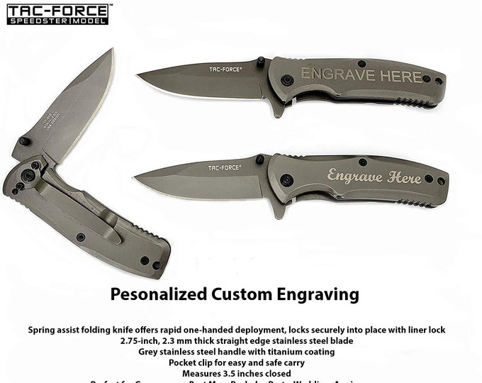 Personalized Engraving Handle Tac-Force Spring Assisted Pocket Knife , Great for Outdoor Fishing Hunting  Hiking  Sports   Groomsmen gift