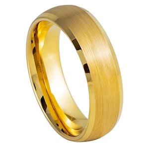 Personalisierte Lasergravur Ring für Männer und Frauen gewölbt gelb gebürstet Mitte niedrige abgeschrägte Kante – 6mm Ehering Ringe für Paare