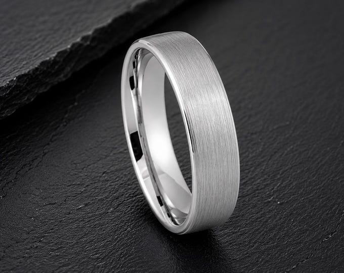 White Tungsten Wedding Band 6mm, Platinum Plated Ring, Free Custom Engraving, Personalized Wedding Band, Men's & Women's Comfort Fit Ring