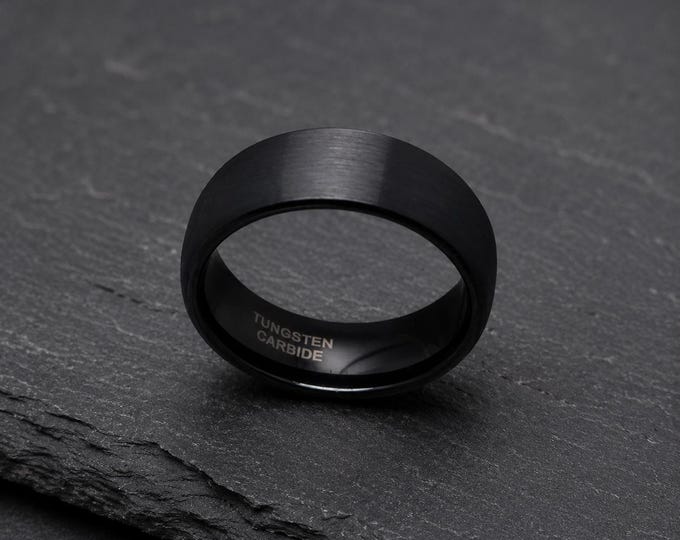 Matte Black Tungsten Ring, Brushed Finish Dome Wedding Band, Men's Tungsten Carbide Ring, Women's Sleek Minimalist Anniversary Jewelry