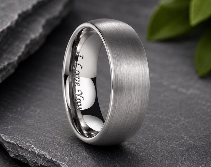 Brushed Tungsten Carbide Wedding Band, Personalized Engraved Ring for COuple, Modern Anniversary Ring, Durable Wedding Jewelry Custom Gift