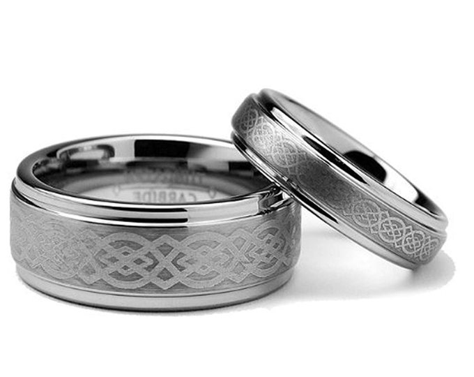 Celtic Knot Tungsten Wedding Band, Custom Engraved Ring, 6mm 8mm Brushed Carbide Ring, Ring for Engagement Anniversary or Couple Gift