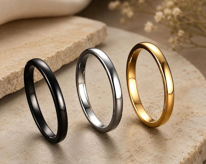 Personalized 2mm Tungsten Carbide Wedding Band, Custom Engraved Slim Ring, Scratch Resistant Comfort Fit, Hypoallergenic Promise Ring