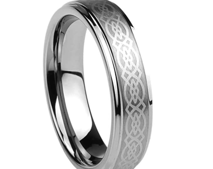 Personalized Engraving - 6mm Tungsten Carbide Loyal Celtic Knot Etched  | Engagement Anniversary | Wedding Band Ring for Men Or Women