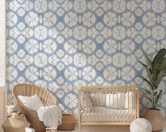Powder Blue  Kumo Shibori Circles Tie-Dye Coastal Bohemian Wallpaper (Peel & Stick, Pre-Pasted, Non-Pasted)