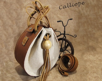 Sac fait main en cuir et toile / Sac / Petit sac / Sac fait main