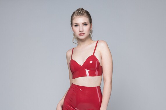 red latex bralette