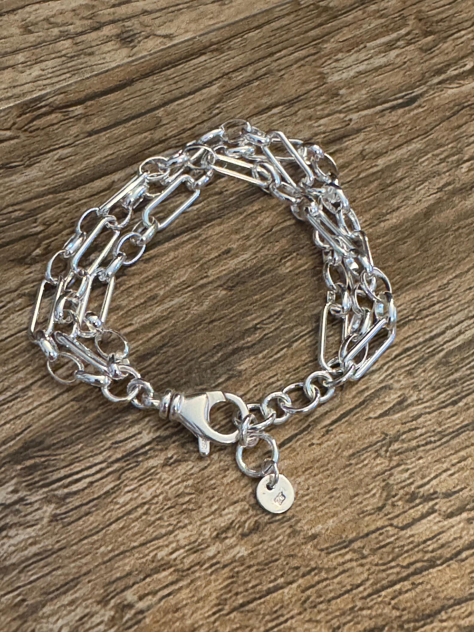 Sterling Silver Oval Link Multi Chain Bracelet - Chunky Silver Chain ...