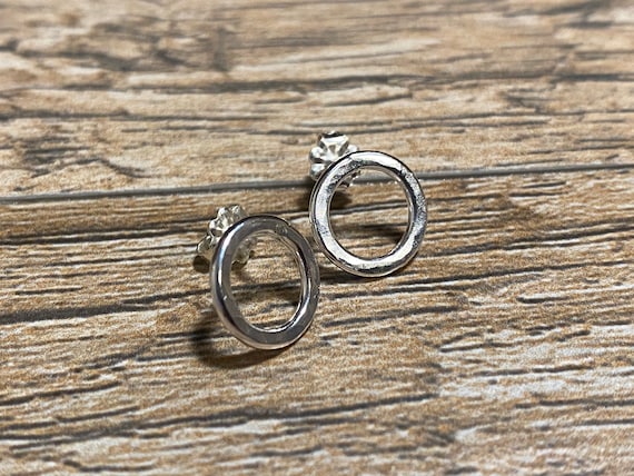 Sterling Silver Open Circle Earrings- Circle Stud Earrings- Open Circle Stud Earrings- Small Silver Circle Studs- Post Earrings - .925