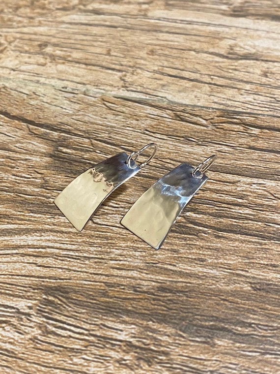 Rectangle Silver Earrings- Sterling Silver Trapezoid Earrings - Textured Trapezoid Sterling Silver Earrings-  Textured Silver Jewelry