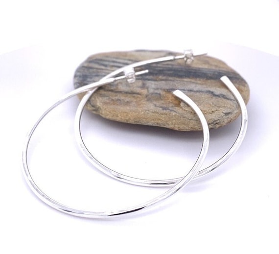 Classic Sterling Silver Post Back Hoop Earrings - Lightweight Solid Silver Hoops - 1.5, 2, 2.5, & 3" Silver Hoop Earring - Post Back Hoops
