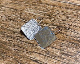 Dainty Sterling Square Hammered Earrings - Square Silver Earrings - Square Hammered Earrings - Silver Earrings