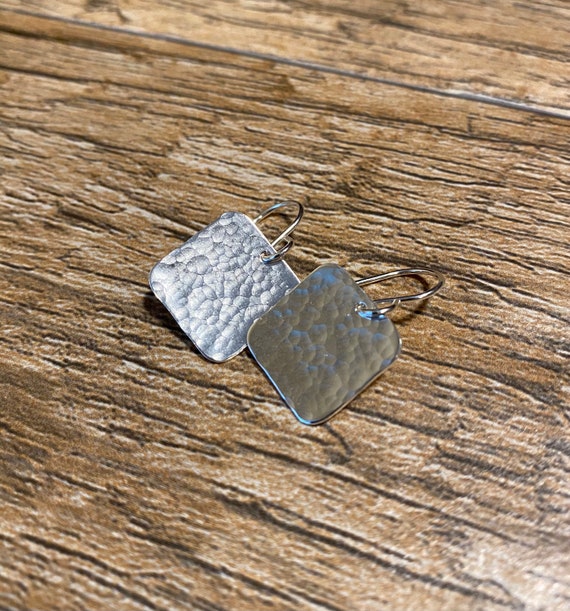 Dainty Sterling Square Hammered Earrings - Square Silver Earrings - Square Hammered Earrings - Silver Earrings