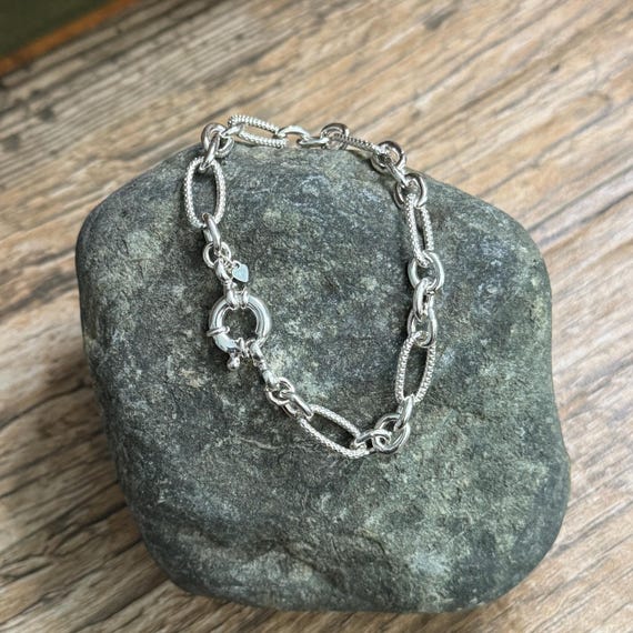 Sterling Silver Bolt Clasp Bracelet - Chunky Silver Bracelet - Sterling Silver Chain Bracelet - Solid Silver Chain Bracelet