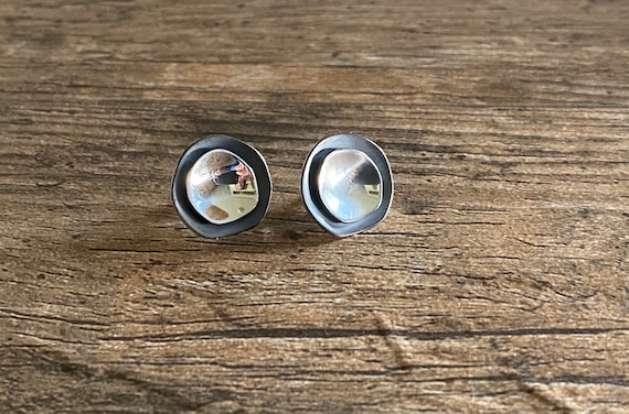 Sterling Silver Stud Earrings - Sterling Silver Layered Stud Earrings - Organic Circle Stud - Layered Sterling Stud Earrings