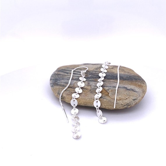 Coin Drop Earring - Disc Drop Earring- Threader Dangle Earring - Threader Drop Earrings - Silver Threader Earring - Dainty Threader Earring