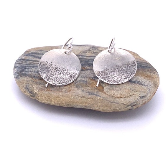 Dainty Sterling Textured Earrings - Textured Disk Earrings - Textured Silver Earrings- Silver Disk Earrings - Matte Finished Silver Disks