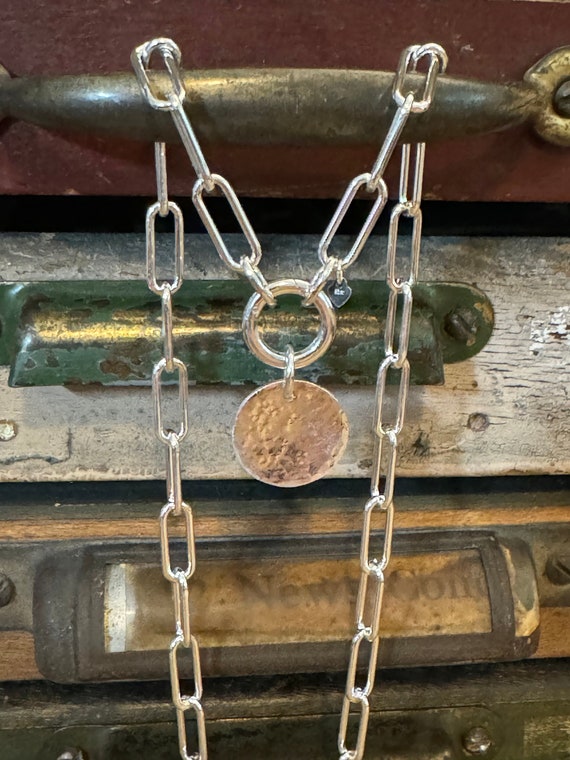Chunky Silver Necklace - Sterling Silver Paperclip Chain Necklace - Silver Paperclip Chain Necklace With Push Clasp - Silver Disk Necklace