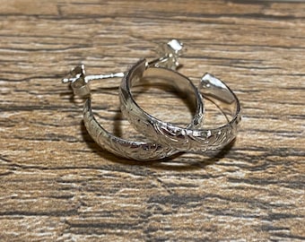 Sterling Silver Hoop Earrings - Post Hoop Earring - Sterling Silver Earrings- Textured Hoop Earrings - .75 Inch Hoops - .925 Hoops