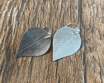 Dainty Sterling Silver Leaf Earrings Handmade and Embossed Earrings Sterling Leaf Earrings Earrings