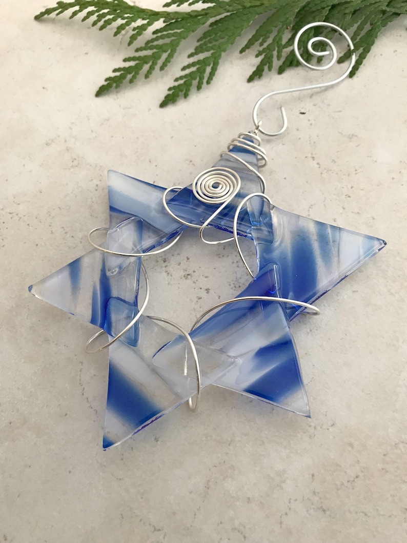 Fused Glass Suncatcher Glass Star of David Jewish Holiday Star Of David Hanukkah Decoration Chanukah Wire Wrapped Star