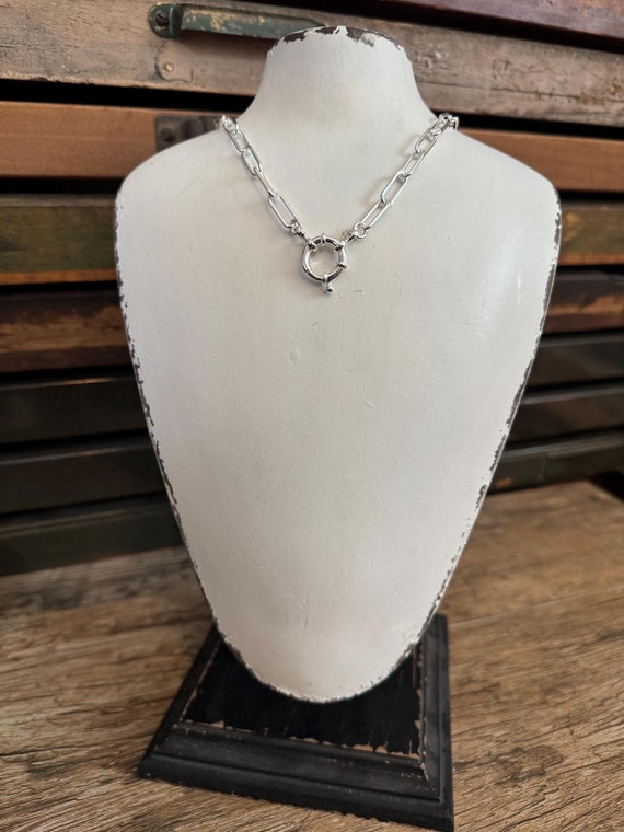 Front Clasp Paperclip Chain Necklace - Sterling Chain Necklace - Silver Paperclip Necklace With Bolt Clasp - Bolt Clasp Necklace For Pendant